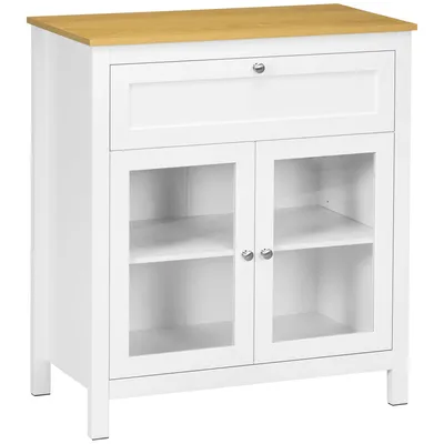 Produktbild von HOMCOM Modernes Küchen-Sideboard, Hilfsbuffetmöbel mit Schublade, verstellbarem Regal und 2 Glastüren, Aufbewahrungsschrank für Wohnzimmer, Esszimmer, 80 x 40 x 90 cm, Weiß