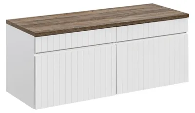 Productafbeelding van ICON witte set: onderkastmeubels 120cm + blad voor wastafel in donker houtlook