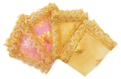 4er-Set Chunri-Tücher, 20x12 Zoll, Pink/Creme, Netzstoff