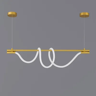 Produktbild von Moderne gewellte Neon-Pendelleuchte „SALSA“ mit goldener Metallhalterung – 360º – 45 W – 4000 K Neutralweiß.