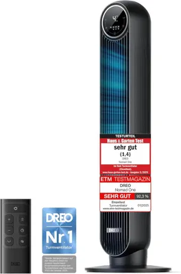 Produktbild von DREO Turmventilator 307 Schwarz, 10 m Wurfweite, 4 Geschwindigstufen, 4 Modi, 8 Std. Timer, 90° oszillierender Ventilator