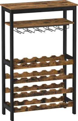 Produktbild von Stojan na víno 24 fľaše vína stojan so sklenenými držiakmi pre kuchyňu, bar, jedáleň Vintage Brown Black Kw