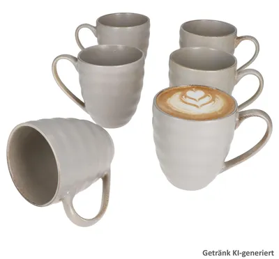 Produktbild von CLAY GRAU 6er Set Kaffeebecher 320ml Steingut grau Tee-Tasse Strudel