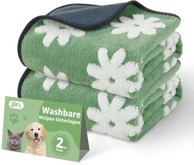 Productafbeelding van Absorberende puppyonderleggers, wasbaar, 61 x 41 cm, 2 stuks – herbruikbare en waterdichte trainingspads met 4-laagse absorberende kern, antislip onderlegger voor puppyren, auto, bank