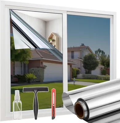 Produktbild von Fensterfolie Spiegelfolie Sichtschutz 75 x 200 cm, selbstklebende Fensterfolie, Sonnenschutz für Innen und Außen, UV-Schutz und Hitzeschutz, Silber, i