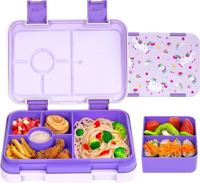 Produktbild von Bento Lunch Box für Kinder & Kleinkinder, auslaufsichere Lunchbox mit 5/6 Fächern für die Schule, Snack-Behälter , sicherem BPA-freiem Material Lila