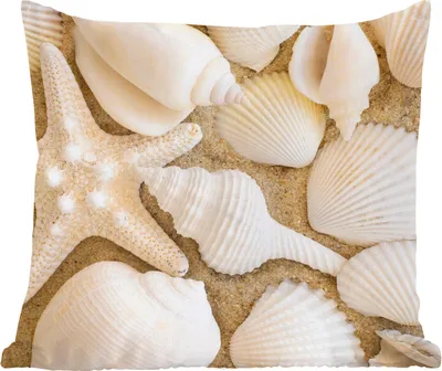 Produktbild von MuchoWow® Zierkissen Sofakissen Wohnzimmer Dekokissen 45x45 cm Muschel - Strand - Weiß - Schlafpolster - Polster für das Sofa