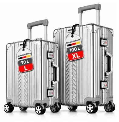 Produktbild von WINLIFE® SPARSET Koffer L+XL – 65cm & 75cm Hartschalenkoffer, ABS, Alu-Rahmen, TSA-Schloss, 4 Rollen, robuster & leichter Reisekoffer Silber