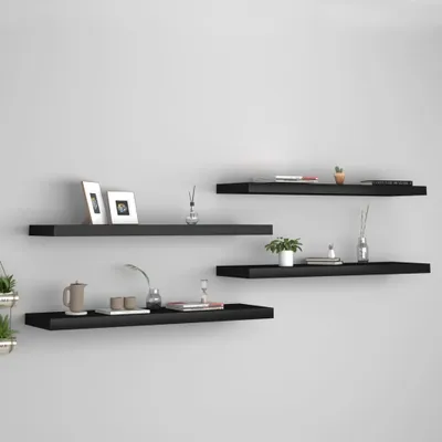 Produktbild von The Living Store Schweberegale 4 Stk. Schwarz 90x23,5x3,8 cm MDF