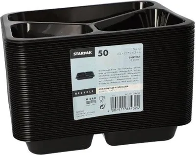 Produktbild von Mikrowellenschalen, PP 3-geteilt 765 ml 3,2 cm x 22,7 cm x 17,8 cm schwarz