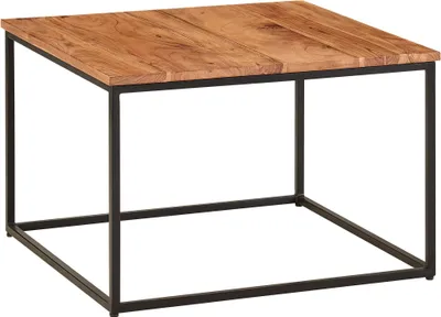 Produktbild von WOHNLING Couchtisch 60x60x41 cm Massivholz Metall Sofatisch Wohnzimmertisch Akazie Stubentisch Industrial Holztisch Kaffeetisch Massiv Tisch