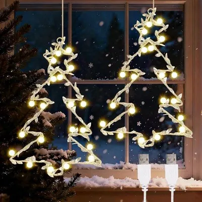 Productafbeelding van 2 stuks LED-raamdecoratie kerstboom en ster, verlicht kerstlicht voor het raam