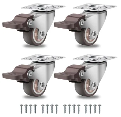 Image de Petites roulettes pour meubles de 25 mm avec 4 freins, pivotantes à 360°, robustes (charge max. 45 kg), roues silencieuses en caoutchouc plein, idéales pour déplacer des meubles, des tables et des armoires. Lot de 4.