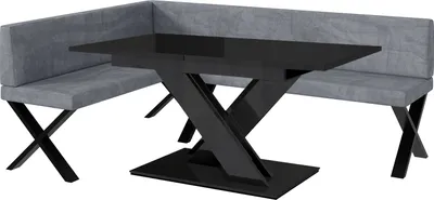 Produktbild von MEBLINI Eckbank für Esszimmer mit ausziehbarem Tisch - Küchenbank - Essecke - Sitzecke Küche - TONI - X-Beine 142x196x87cm Links - Grau Samt/B Schwarz Hochgl.