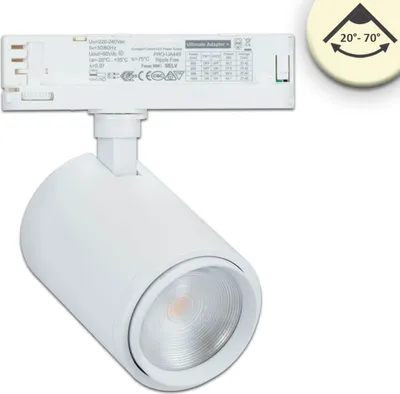 Produktbild von ISOLED 3-PH Schienen-Strahler fokussierbar, 42W, 20°-70°, weiß matt, 3000K, CRI92