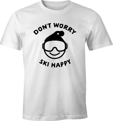 Produktbild von Herren T-Shirt Don't worry Ski happy Skifahrer Wintersportler Spruch Emoticon Fun-Shirt Moonworks® weiß XS
