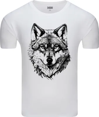 Produktbild von Diarbo Herren T-Shirt mit Aufdruck Wildtierporträts Skizze des Wolfes Weiß Gr.3XL