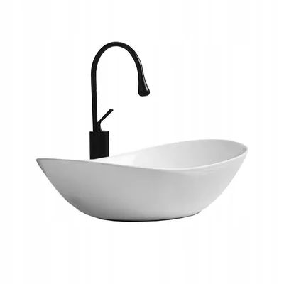 Immagine prodotto di Lavello di superficie bianco ovale in Vetroceramica staviana sul piatto ovale in polysh