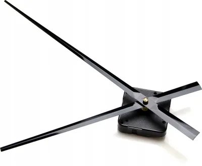 A close-up studio shot of clock hands and a quartz movement mechanism against a white background.
