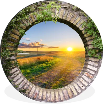 Produktbild von MuchoWow® Aluminium Wandkreis Landleben - Ausblick - Sonne Ø 60 cm Wanddeko Modern Wohnzimmer - Wand Kreis - Wandbild - Schlafzimmer - Aluminium Bild - Kinderzimmer - Wohnzimmer Dekoration - Wandschmuck