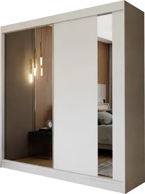 Produktbild von Masseno Schiebetürenschrank GRAZIA 200 cm Kleiderschrank Schlafzimmer Schrank 2-türig mit Spiegel Weiß