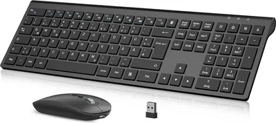 Produktbild von Tastatur Maus Set Kabellos, 2.4G Wiederaufladbare Kabellose Tastatur Ergonomisch Funktastatur QWERTZ Layout (Deutsch), Ultra Thin für Computer/Desktop