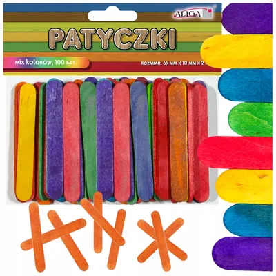 Produktbild von Aliga Holzstäbchen Bunt DIY Bastelset 100 Stück