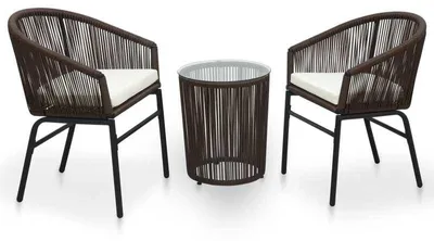 Immagine prodotto di Set da bistrot, set da tavolo e sedie, set per balcone, mobili da esterno, rattan, composto da 3 pezzi, con cuscini confortevoli, color marrone