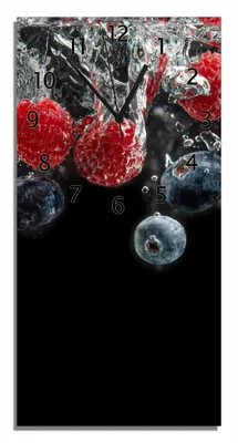 Produktbild von Wallario Design Wanduhr Waldfrüchte im Wasser aus Echtglas, Größe 30 x 60 cm