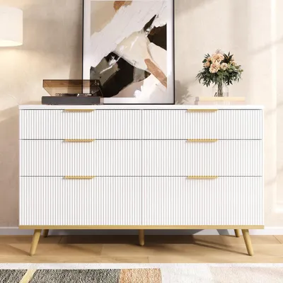 Produktbild von Moderner, weißer Schubladenschrank mit sechs geräumigen Schubladen, ideal für Schlafzimmer und Flur, robust und leicht