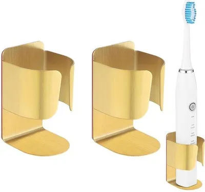 Immagine prodotto di Supporti elettrici per la pulizia dei denti in acciaio inossidabile, da parete, autoadesivi, in 2 pezzi, color oro