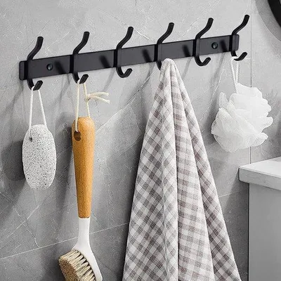 Produktbild von Famanu Wandhaken mit 6 Haken - für Badezimmer und Schlafzimmer - schwarz - 2 Stück