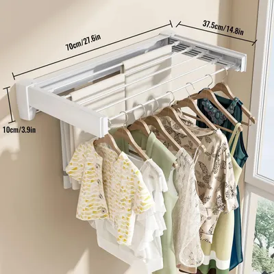 Produktbild von Zusammenklappbarer Wand-Wäscheständer - Wäsche- und Handtuchtrockner - 5 Stangen - Ausziehbar - Platzsparend - Aluminium - Für Bad und Balkon