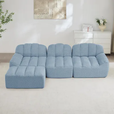 Produktbild von STILVORA 3-Sitzer L-förmiges Modulares Sofa mit 1 Ottoman aus 32D Hochdichtschaum, Boneless Sofa mit tiefer Sitzfläche und weichem Stoff, Wohnzimmer Sofa ideal für Wohnzimmer