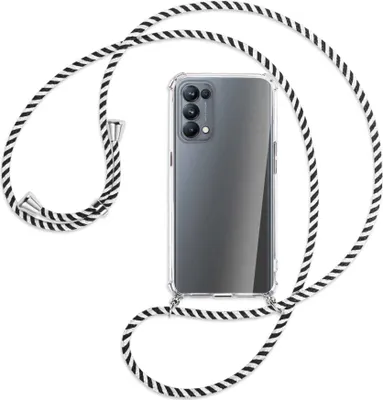Produktbild von Handykette Backcover-Schutzhülle mit Band (Metall silberfarben) für Oppo Reno5 Pro 5G - schwarz/weiß gestreift