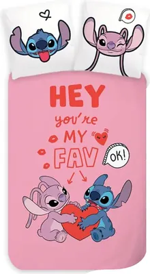 Zdjęcie produktu dla Disney Lilo i Stich, pościel dziecięca, pościel dziecięca, Aniołek z motywem serca, kołdra 100 x 135 + poduszka 40 x 60 cm 100% bawełna