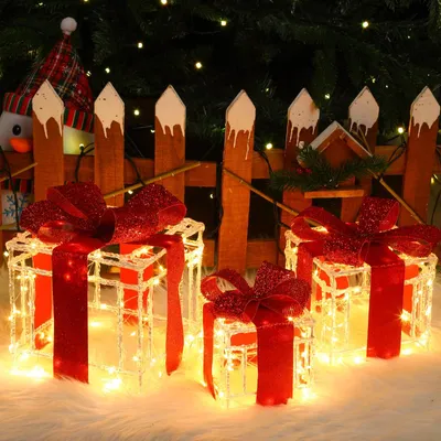 3er-Set LED-Geschenkboxen, 215 warmweiße LEDs, Weihnachtsdeko
