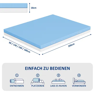Immagine prodotto di Materassi - Materasso in schiuma 180x200 cm - Memory foam - Grado di rigidità H3/H4 - Rivestimento traspirante - Altezza circa 18 cm - Bianco