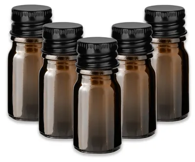 Produktbild von 5x Braune Glasflasche 5 ml mit schwarzem Aluminium Schraubverschluss