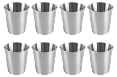 Imagen del producto de Juego de 8 vasos de acero inoxidable, capacidad de 260 ml, ideales para camping y actividades al aire libre