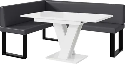 Produktbild von MEBLINI Eckbank für Esszimmer mit ausziehbarem Tisch  - Küchenbank - Essecke - Sitzecke Küche - TONI - U-Beine 128x168x87cm Links - Grau Kunstleder/M Weiß Hochgl.