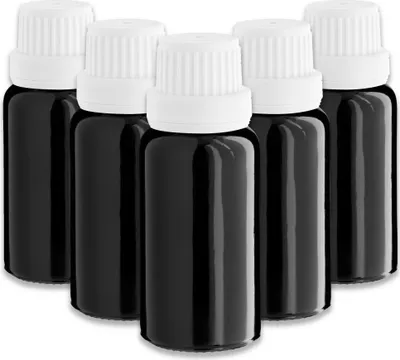 Produktbild von 5x Schwarze Glasflasche 20 ml mit weißem Tropfer leere Tropfflasche
