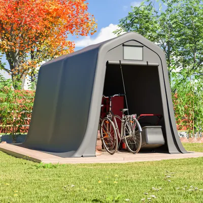 Produktbild von Geräteschuppen 366x213x225cm mit Spitzdach Wasserdichtes PE-Material mit Belüftungsfenster,UV Windfest, Inkl. L-Erdnägeln für Motorräder Gartengeräte