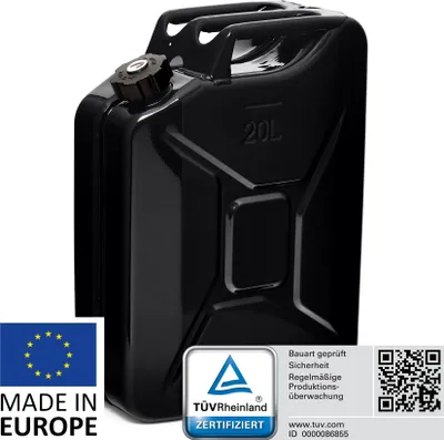 Produktbild von BW® Kraftstoffkanister Metall Benzinkanister 20 Liter mit Schraubverschluss - Schwarz RAL 9005 - UN-Zulassung - Hergestellt in Europa