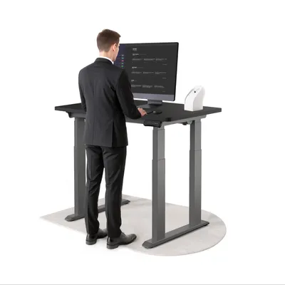 Produktbild von DESKSPACE Höhenverstellbarer Schreibtisch elektrisch mit leisem Dual-Motor – stabiles 4-Bein-Gestell (Grau Gestell, Schwarz Tischplatte, 120×60 cm)