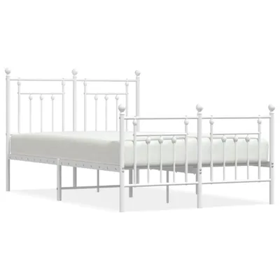 Zdjęcie produktu dla vidaXL Rama łóżka z wezgłowiem i podnóżkiem metalowa biała 135x190 cm