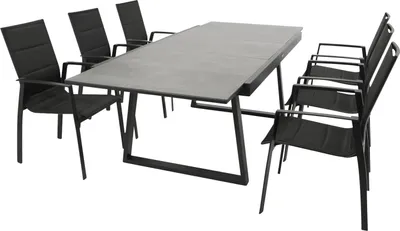 Produktbild von DEGAMO Gartenset REIMS 7-teilig, Alu schwarz + Glas + Kunstgewebe