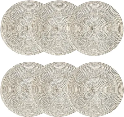 Runde Platzsets 6er-Set, 38 cm, gewebt, beige, hitzebeständig