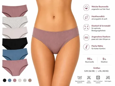 Produktbild von 6er Set Damen Slips Baumwolle Unterhosen weich elastischer Bund Mix 4/S/M
