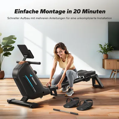 Produktbild von MERACH klappbares Rudergerät für Zuhause – leise magnetisch, 16 Stufen, LCD-Display, Bluetooth & Kinomap, Tablet- & Flaschenhalter, bis 158 kg